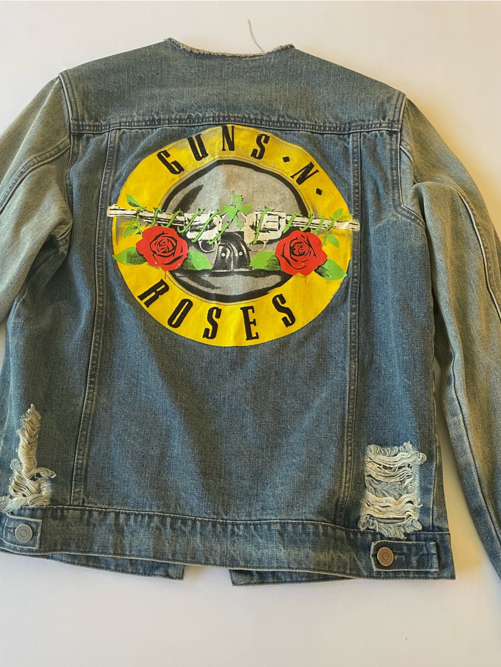 🔥 Guns N’ Roses Distressed Denim Trucker Jacket L